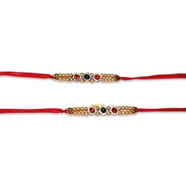 Multi Stone Pack of 2 Indian Rakhi for Raksha Bandhan Festival, Rakhi Thread, Rakhi for Brother, Bracelet for Brother | bracelet for Bhaiya Bhabhi | Wrist Bracelets