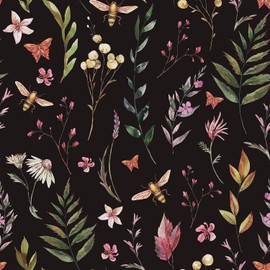 Boho Watercolor Peel and Stick Wallpaper Plant/Flower/Butterfly/Bee Contact Paper Removable Waterproof Wallpaper Floral Decorative Vinyl Self-Adhesive Wallpaper for Living Room Bedroom 17.71" X 236.2"