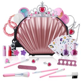 37 Pcs Kids Makeup Kit for Girls, Washable Makeup Set with Pink Shell Bag, Real Cosmetic Toy for Princess Christmas Birthday Gifts