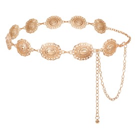 LEACOOLKEY Westlicher Metall Concho Gürtel für Frauen Cowgirl Taille Kettengürtel Boho für Kleider Jeans Hosen Gold, Gold glänzend, 130cm(Misura vita 75cm-89cm)