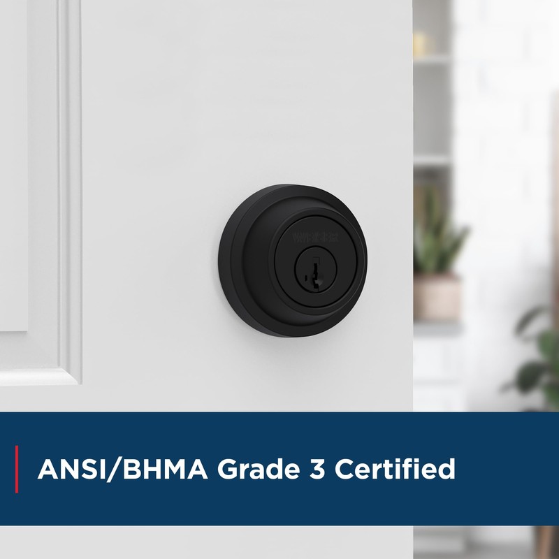 Weiser Elements Matte Black Round Deadbolt Lock, ANSI/BHMA Grade 3