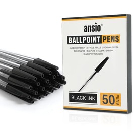 ANSIO Black Biro Pens – Medium Tip (1.0mm) Smooth Writing Ballpoint Pens – Ideal for School, Office & Home Use: Value Pack of 50