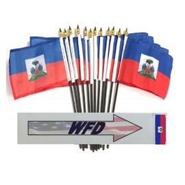 Wholesale Box of 144 4"x6" Haiti Polyester Miniature Desk & Little Table Flags, 12 Dozen 4"x 6" Haitian Small Mini Handheld Waving Stick Flag