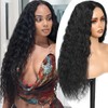 YKHJH 26 Inch Black Synthetic Lace Front Wig,Deep Water Wave