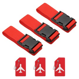 PATIKIL Luggage Strap with Luggage Tag and Loop 78"x2", 3 Set Adjustable Suitcase Belt for Travel Packing Bag Closure Identify, Red