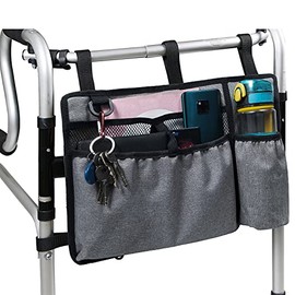 Caroo Walker Bag Basket with Cup Holder Suit for Adult Folding Walkers Rollator Organizer Carry Storage Pouch Water-Resistant Armrest Accessories for Seniors, Elderly, Handicap, Gray