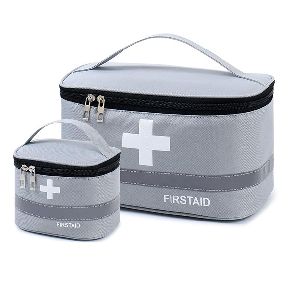 CECOMBINE 2Pcs First Aid Kit Bags, Portable Empty Medicine Bags Family First Aid Organiser Box, Medical Medicine Bags for Outdoor, Travel, Camping, Work (Grey)