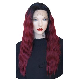 Lace Front Wigs, 24 Inches Long Natural Wavy Wig, Ombre Black Roots to Burbundy Wig, Premium Synthetic Heat Resistant Hair, Swiss Lace Wig, 150% Density Hair Replacement Wigs for Women. (OM1B/Bug, 24")