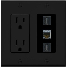RiteAV - 15 Amp Power Outlet 2 Port HDMI 1 Port Shielded Cat6 Decorative Wall Plate - Black