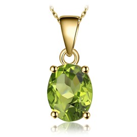 JewelryPalace Class 1.7ct Oval Cut Natural Gemstones Green Peridot Birthstone Solitaire Pendant Necklace For Women, 14k Yellow Gold Plated 925 Sterling Silver Necklace for Her, 18 Inches Chain