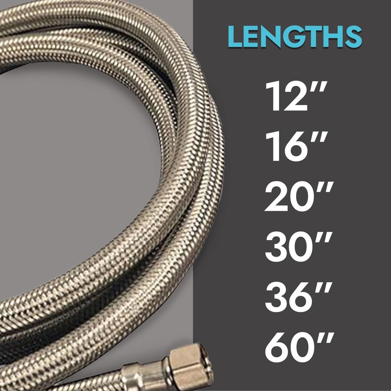 Flexible Braided Stainless Steel Water Supply Line 3/8" Comp x