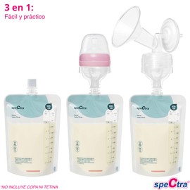 Spectra | Kit de Bolsas de Almacenamiento de Leche Materna con Conector para Copa y Tetina | Extrae y Alimenta Directo a la Bolsa | 10 Bolsas capacidad 200 ml | Accesorio Original, Self Standing Breast Milk Collection Bags with Conector