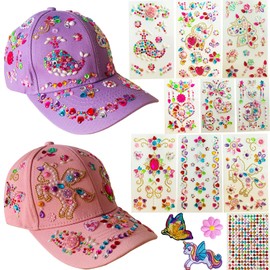 Decorate Your Own Baseball Cap with 10 Sheets Gems Stickers, Art & Crafts Kit for Kids, Fun Creative DIY Toys for Girls 4 5 6 7 8 9 10 12 Years Old