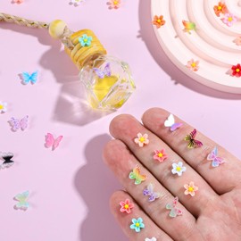 BOHUIZ 60Pcs Mini Resin Butterflies Tiny Flowers, Miniature Dollhouse Accessories Tiny Butterflies for Crafts, Mini Resin Animals Figurines for DIY Fairy Garden Dollhouse Micro Landscaping Decoration