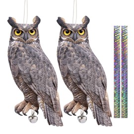 Flat Fake Owl to Keep Pigeon Away with Reflective Tape, Plastic Owls to Scare Pigeon Away from Porch Patio Balcony, 2Pcs Pigeon Scare Devices, Garden Owl to Scare Squirrel Woodpecker for Outdoor