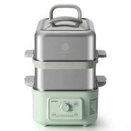 BUYDEEM G52 10.6 Quart 2-Tier Electric Food Steamer for 4-8 Servings, Vegetable Steamer for Cooking, 2-hour Auto Keep Warm, 7 Preset Timings, Dual Boil-Dry Protection, Stainless Steel, Cozy Greenish