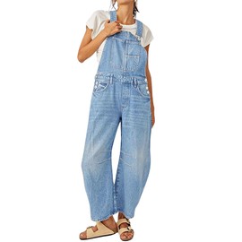 loveimgs Women Y2k Baggy Barrel Jeans Overalls Wide Leg Denim Pants Bib Overalls Jumpsuit Boyfriend Patchwork Jeans (Small,Blue)
