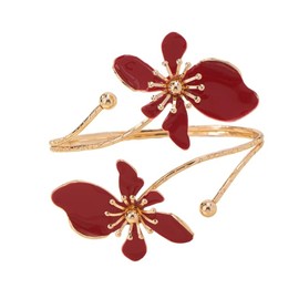 Upper Arm Bracelet Band Cuff Bangle for Women Multi-layered Cross Arm Cuffs Coil Bracelet Butterfly Flower Gold Armband Dainty Adjustable Boho Jewelry Birthday Gift -Red