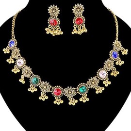 Indian Jewelry Sets for Women Gold Wedding Jewelry Dainty Tassel Necklace Earrrings Gold Indian Choker Necklace Tassel Drop Earrings Necklace Women Indian Jewelry Set