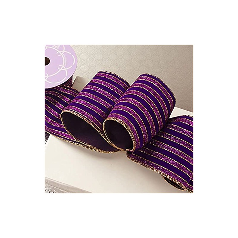 4" X 10 Yards Purple Regal Stripes Velvet Wired Ribbon