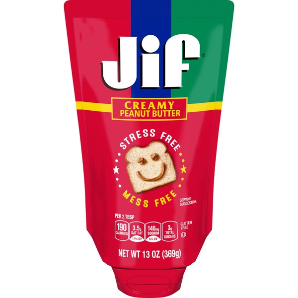 Jif Squeeze Creamy Peanut Butter, 13 Ounces (Pack of 10), Smooth, Creamy Texture, Portable Peanut Butter Pouch