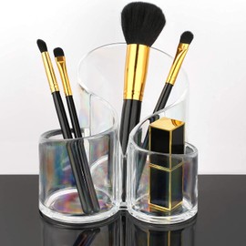 TopHomer Transparent Three Grid Cosmetic Organizer Clear Acrylic Makeup Brush Holder Desk Cosmetics Organizer Lipstick Organizer, Round