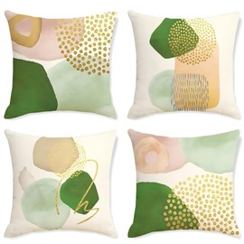 Throw Pillow Case Cushion Cover Set of 4 Linen Square Cushion Covers Decorations for Sofa Couch Bed 18" x 18" Cushion Covers Green