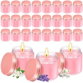 Conelist 24 Pcs Mini Mason Jar Candles Bulk 4 oz Scented Wax Candles Gift Small Soy Scented Candles with Lid Party Favor for Birthday Baby Shower Wedding, Freesia, Jasmine, Lavender(Pink, Rose Gold)