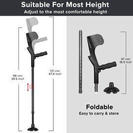 LIXIANG Forearm Crutches for Adults 5ft 6 Feet 350 Lbs Black 2PCS