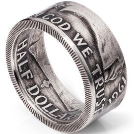 1950-1963 Franklin Half Dollar Ring | Silver Coin Ring with Patina Finish (1954, 10.5)