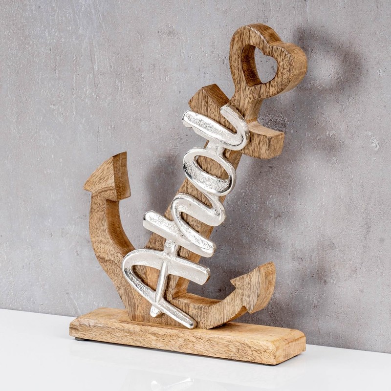 levandeo Anchor Sculpture Height 28 cm Silver Mango Wood Table