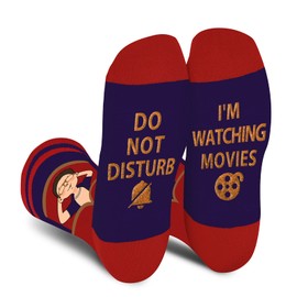 Funny Movies Socks for Men Teens Boys - Do Not Disturb I'm Watching Movies Socks Fathers Day Funny Gifts for Dad Husband Sons Fun Funky Novelty Crazy Socks - Movies Lovers Christmas Stocking Stuffers