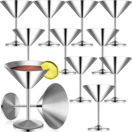 12 Pcs Stainless Steel Martini Glasses 8.5oz Shatterproof Metal Cocktail Glasses Reusable Metal Wine Glasses 18/8 Mirror Polished Surface Stemware for RV, Bar, Anniversary, Wedding, Party (Silver)