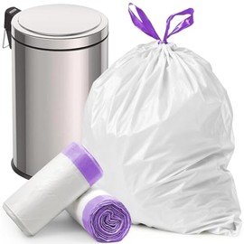 Small Bin Liners 10 L with Drawstring Rubbish Bags Tear-Resistant Bin Bags for Bathroom, White, Pack of 80