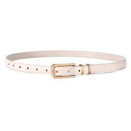 JASGOOD Women's Skinny PU Leather Belt Thin Waist Belt with Gold Buckle for Jeans Pants Dresses 0.7”(Beige