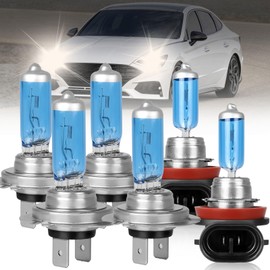 NSDXCT Fit For Sonata 2011-2014 High Performance Headlight Bulbs, H7 High Beam + H7 Low Beam + H11 Fog Light Bulbs, 300% Super Bright 5000K Front Light Car Replacement Bulb, Plug and Play, 6PCS