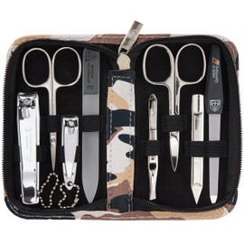 3 Swords Germany - brand quality 8 piece manicure pedicure grooming kit set for professional finger & toe nail care scissors clipper fashion leather case camou in gift box, Made in Germany