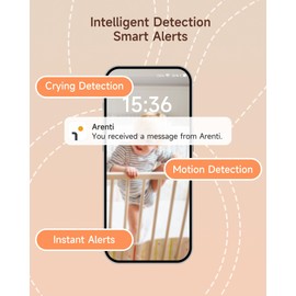 ARENTI Baby Monitor with 2 Cameras, 2K Smart Baby Camera with 5'' Upgraded Wireless Display, Super Night Vision, Breathing Light, Lullabies, Cry&Motion Detection, Temp&Humidity Sensor, 2 Way Audio