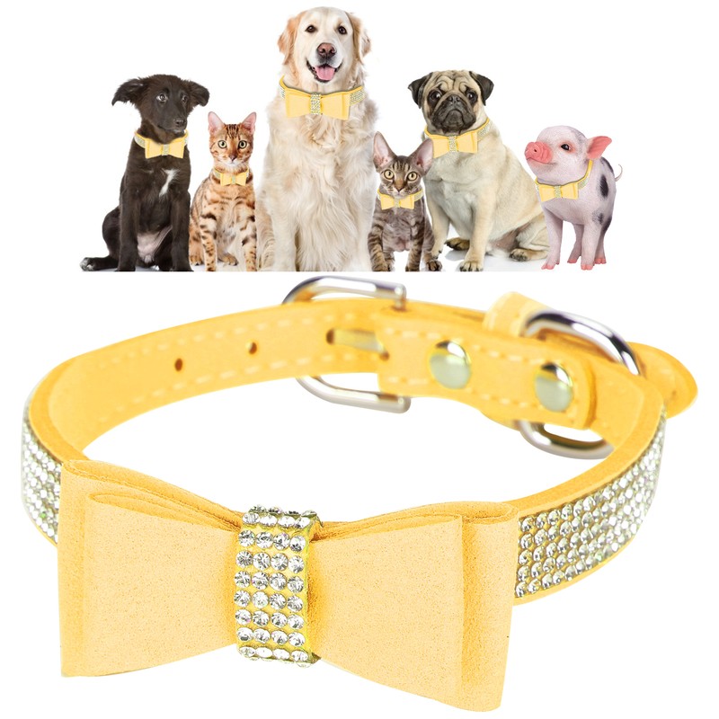 Adjustable Microfiber Double Bowknot Crystal Sparkle Rhinestone Cat Collar Pet