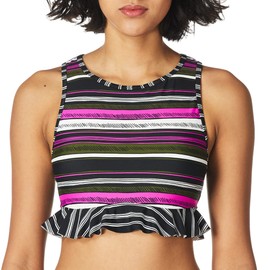 Anne Cole - Bikini de Cuello Alto para Mujer, Sketchbook Stripe, XL