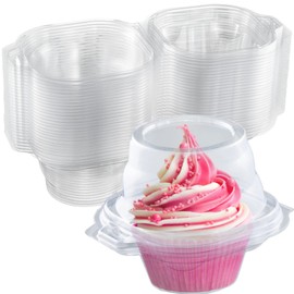Individual Cupcake Containers (50 Pack) | Clear Plastic Disposable Cupcake Boxes/Holders | Single Cupcake Holder with Dome Lid Bulk | BPA-Free Plastic Cupcake Muffin Container Carrier Boxes to Go
