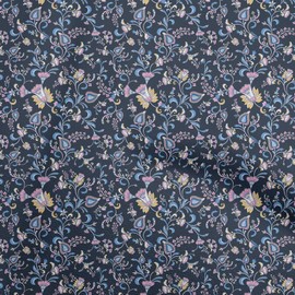 oneOone Silk Tabby Blue Fabric Asian Japanese Floral Sewing Material Print Fabric by The Yard 42 Inch Wide