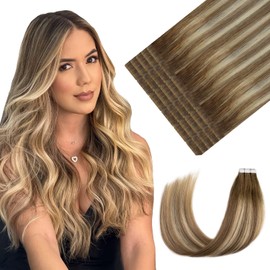Youngsmile Injection Tape in Hair Extensions Human Hair 20pcs 50g Balayage #3/8/22 Walnut Brown to Ash Brown and Golden Blonde 22 Inch Injected Hair Extensions Straight Remy Human Hair (#3/8/22,22'')