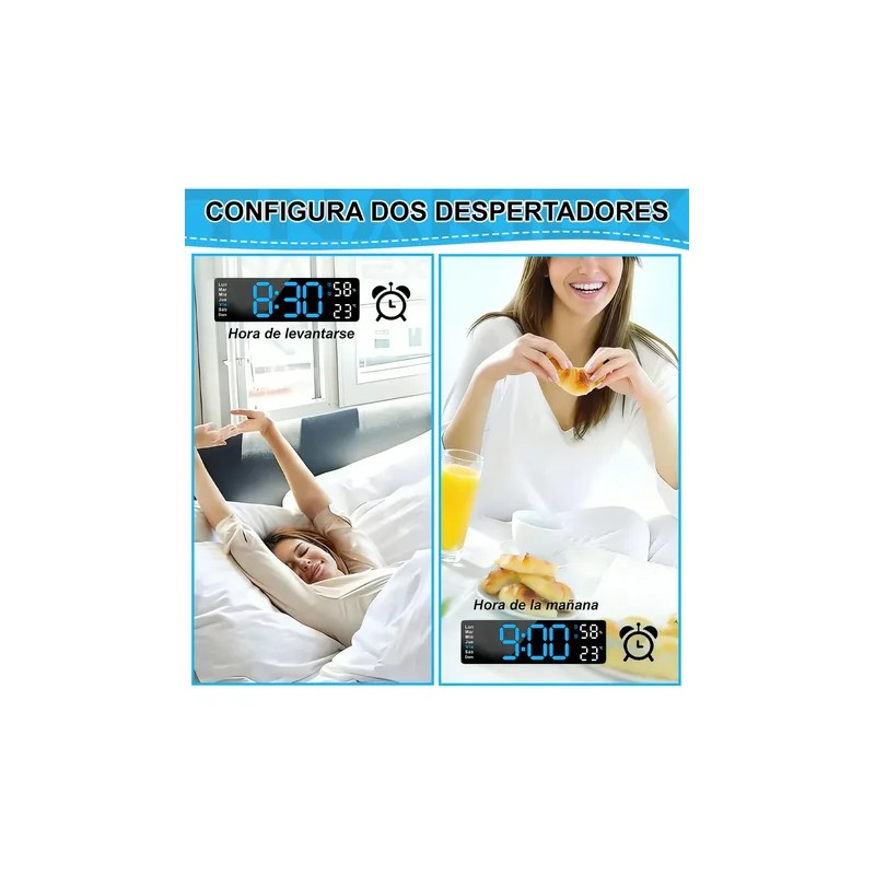 Reloj De Pared Digital Con Termómetro, Alarmas Y Calendario
