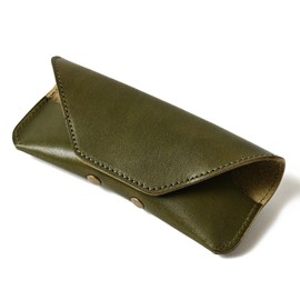 Naru Tochigi Leather Glasses Case, Eyeglass Case, Genuine Leather, Stylish, Cute, Compact, Lightweight, Thin, Slim, Large, Men's, Women's, Brand, Solid, Simple, Present, Gift, Made in Japan, green