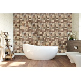11 7/8"W x 11 7/8"H x 1/2"P Heritage Boat Wood Mosaic Wall Tile, Natural Finish