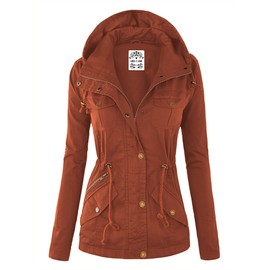 Lock and Love LL WJC643 Womens Pop of Color Parka Jacket XL RUST