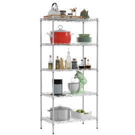 5-Tier Shelves Height Adjustable Storage Shelves Shelving Unit 21”Dx11”Wx48”H Wire Shelving NSF Certified Storage Shelf with Leveling Feet for Home Kitchen Garage, Chrome