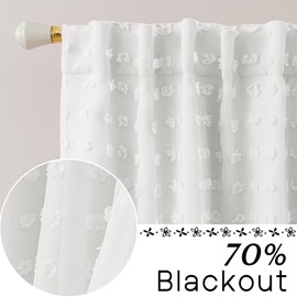 White Sheer Semi Blackout Curtains 63 Inch Length for Nursery Girl,Room Darkening Bed Room Curtains 2 Panel Sets