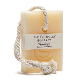 Clovelly Soap Co Natural Handmade Soap on a rope Bar (Peppermint, 100g) For all skin Types